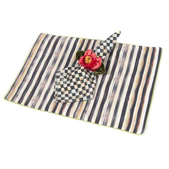 Mackenzie-Childs Courtly Check & Stripe Reversible Placemats Set of 4 NWT - Picture 5 of 11